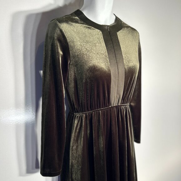 Ceremony NWT Olive Green Velvet Maxi Wedding Formal Minimalist Fairy 40's Glam - Picture 3 of 12